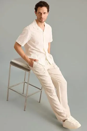DeFacto%100 Keten Relax Fit Cepli Düz Paça Pantolon G1395AX26SM