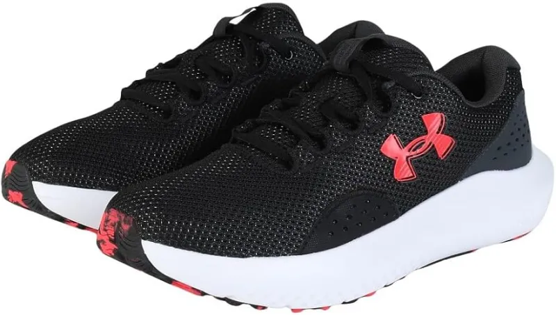 Under Armour UA Charged Surge 4 Erkek Koşu Ayakkabısı, Black/Anthracite/Racer Red, 40.5 EU