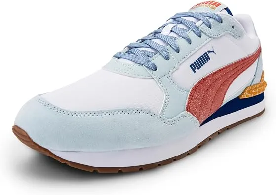 PUMA ST Runner v4 L Retro run Unisex Yetişkin Spor Ayakkabı, White-Fierce Red-Sea Glass, 40