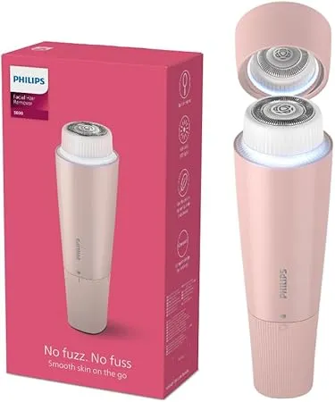 Philips Yüz Epilasyon Cihazı, Hipoalerjenik Başlık, Tam Dairesel LED Işık, Dahili Ayna, Kendiliğinden Bilenebilir Bıçaklar, Kompakt ve Taşınabilir Tasarım, BRR454/00