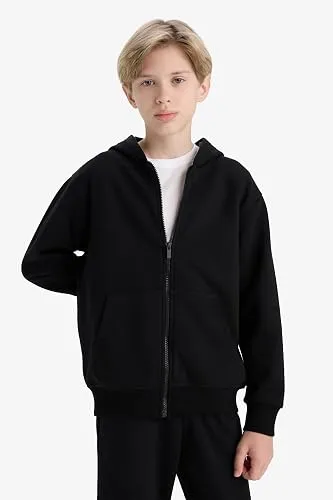 DeFacto Kapüşonlu Basic Düz Okul Fermuarlı Sweatshirt Erkek Çocuk X7382A625WN