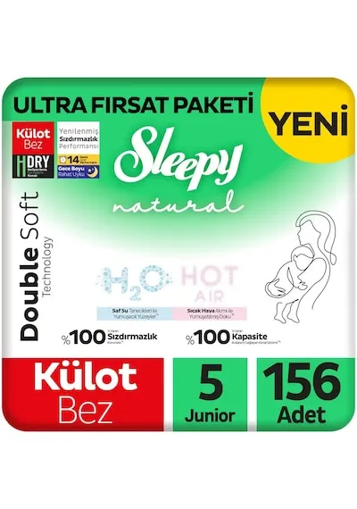 Sleepy Natural Double Soft Ultra Fırsat Paketi Külot Bez 5 Numara Junior 156 Adet
