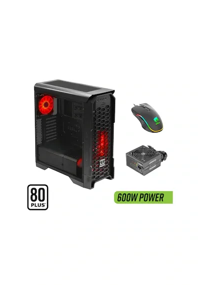 Green Striker Midtower Gaming Bilgisayar Kasası 3 120mm Fan, 6 Fan Desteği, Siyah 600w 80+ Bronze Psu Dahil + Mouse