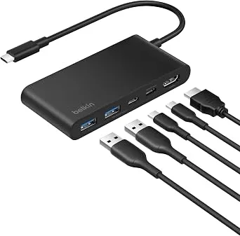 Belkin USB-C Hub, 5 Portlu, 60 Hz’de 4K HDMI Ekran Desteği, 100W Güç İletimi, 5Gbps Veri Aktarımı, MacBook, iPad Pro, Chromebook ve Dahası İçin USB-C Çoklu Port Adaptörü, Geliştirilmiş HDMI 2.0, Siyah