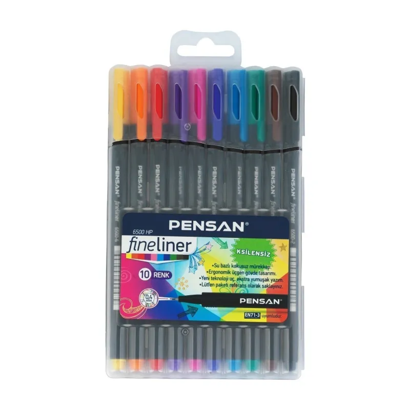Pensan 6500 Fineliner 0.4 mm Keçe Uçlu Kalem 10 Renk Plastik