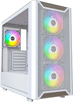 MONTECH XR Ahşap, Hakiki Siyah Ceviz Ön, ATX Mid-Tower PC Oyun Kasası, Cam Yan Panel, 4 x 120 mm GF120 ARGB PWM Fanlar Önceden Takılmış, Beyaz