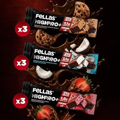 Fellas Çikolata Kaplı HighPro+ Protein Bar (50 g) Karma Kutu (3 x 3)