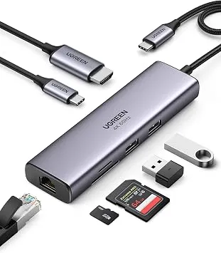 UGREEN USB C Hub 4K 60Hz HDMI HDR 1Gbps Ethernet 100W PD, SD/microSD, MacBook Air/Pro, iPad için 2 USB 3.0 Uyumlu