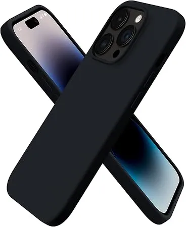 URUCHI iPhone 14 Pro Max ile Uyumlu Kılıf, İçi Kadife Kaplamalı İnce Sıvı Silikon Tam Koruma Yumuşak Jel Silikon Kapak, Siyah