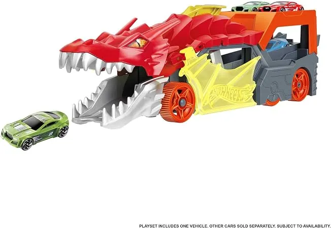 Hot Wheels fırlatıcı ve taşıyıcı ejderha Hot Wheels™ Şehri fırlatıcı ve taşıyıcı ejderha, ağzından araba püskürtür, 3 yaş ve üzeri çocuklar için hediye GTK42