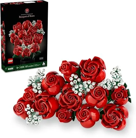 LEGO Icons Gül Buketi 10328 | Yetişkinler için Kırmızı Güller ve 4 Dal Bahar Yıldızı İçeren Dekoratif Model Yapım Seti, Hediye Fikri (822 Parça)