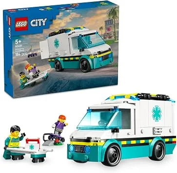 LEGO City Acil Yardım Ambulansı 60451 | 5 Yaş Üzeri Çocuklar için Kaykaycı ve Acil Tıp Teknisyeni Minifigürleri İçeren Oyuncak Yapım Seti, Hediye Fikri (184 Parça)