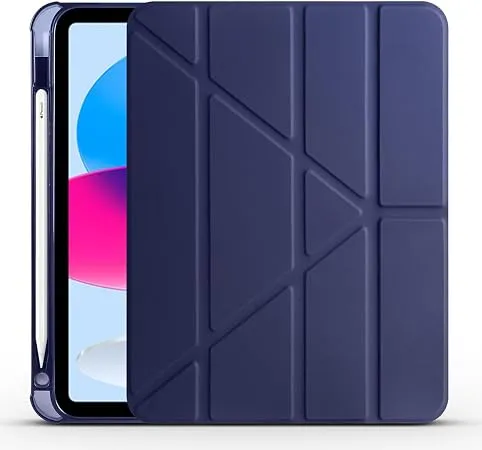 Aksesuarcim Apple iPad 11.Nesil 2025 ile Uyumlu Kılıf Silikon Yumuşak Kalem Bölmeli Esnek 4 Farklı Stand Olabilen Tablet Kılıfı Lacivert