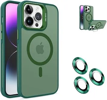 MADNOVA iPhone 12 için Kılıf Kamera Korumalı Magsafe Wireless Şarj Özellikli Lens Hediyeli Mat Şeffaf Renkli Standlı Kılıf (YEŞİL)