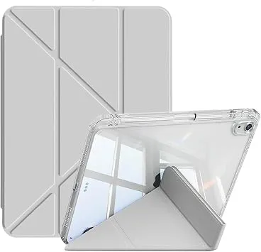 Coverzone iPad Air İle Uyumlu 4. Nesil 10.9 ile uyumlu Kalem Koyma Bölmeli Ultra Koruma Antişok Yatay Dikey Şekillerde Stand seçeneği Uyku Modlu New Attractive Smart Cover Kılıf Gri