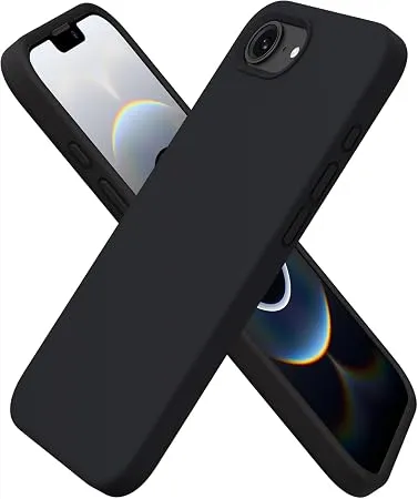 URUCHI iPhone 17e / 16e ile Uyumlu Kılıf, İçi Kadife Kaplamalı İnce Sıvı Silikon Tam Koruma Yumuşak Jel Silikon Kapak, Siyah