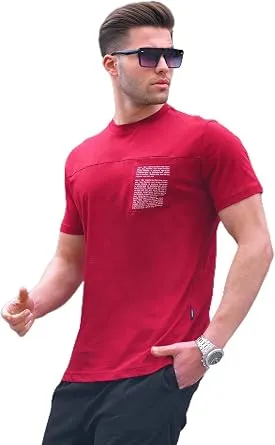 Madmext Bordo Regular Fit Yama Cepli Erkek Tişört 6102,Bordo M