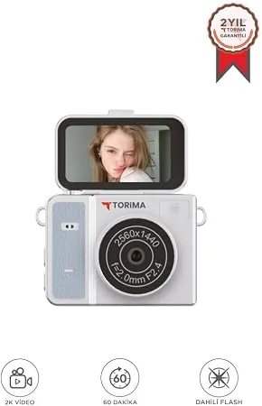 Torima Mini Dijital Kamera 2K Flip Ekranlı Selfie Video Vlog Kamerası CMR46 Mavi