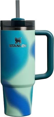 Stanley Quencher Pipetli Termos Bardak, 0.89 Litre, Turkuaz Desenli (Coastal Teal)