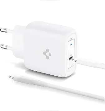 Spigen 45W USB-C Hızlı Şarj Aleti + Örgü Şarj Kablo PPS 2.0 Desteği / Isı Düşürücü GaN Pro Akım Korumalı Güç Adaptörü Super Hızlı Şarj iPhone & Android & iPad & MacBook Type-C