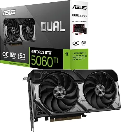 ASUS DUAL GeForce RTX 5060 Ti 16GB GDDR7 OC Edition Gaming Ekran Kartı | PCIe 5.0, HDMI 2.1b, DisplayPort 2.1b, 2.5-yuva, Eksen teknolojili Fanlar, 0dB Teknolojisi, Çift BIOS