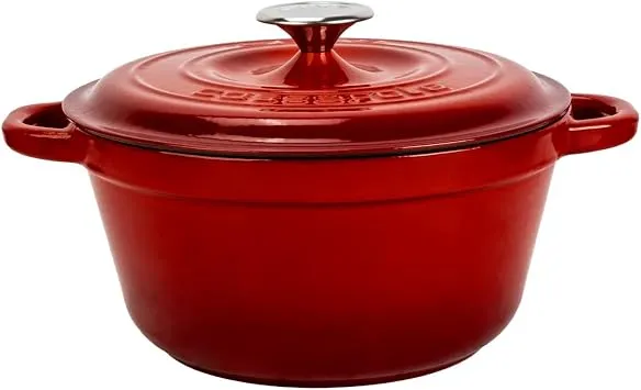LAVA Döküm Yuvarlak Tencere Döküm Demir Kapak New Heritage Serisi Çap 26cm. Kırmızı