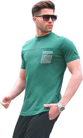 Madmext Koyu Yeşil Regular Fit Yama Cepli Erkek Tişört 6102,Koyu Yeşil M