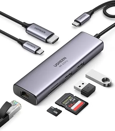 UGREEN USB C Hub 4K 60Hz HDMI HDR 1Gbps Ethernet 100W PD, SD/microSD, MacBook Air/Pro, iPad için 2 USB 3.0 Uyumlu