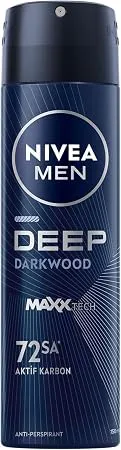 NIVEA MEN Erkek Sprey Deodorant Deep Darkwood 150ml, 72 Saat Anti-Perspirant Ter ve Ter Kokusuna Karşı Koruma, Maskülen Koku,Aktif Karbon