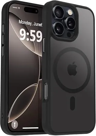URUCHI Güçlü Manyetik Telefon Kılıfı, [Mag-Safe ile Uyumlu] [Askeri Düzey Düşme Koruması] [Güçlü Silikon Kenarlar] İnce Yarı Saydam Mat Koruyucu Kılıf (Siyah, iPhone 15 6,1 inç)