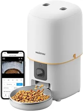 Haustier PF05 Beyaz Kameralı 1080P FHD Gece Görüş Akıllı Otomatik Kedi Mama Kabı, Tuya App-Wifi Uzaktan Kontrol, Sesle Çağırma, 2.4Ghz-5Ghz, 4Lt hazne, Metal Kase