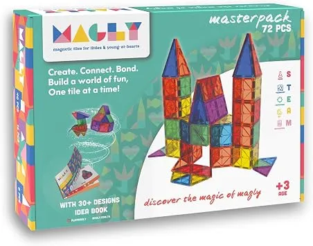 Magly Manyetik Yapı Blokları – Çocuklar İçin Renkli 3 Boyutlu 72 Parça Manyetik Karo Oyun Seti