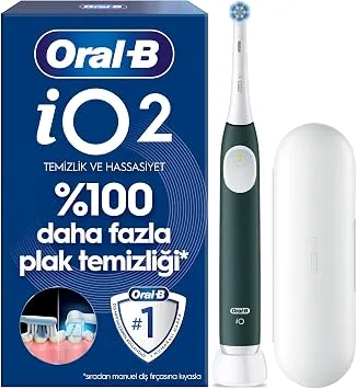 Oral-B iO2 Orman Yeşili Şarjlı/Elektrikli Diş Fırçası, 1 Fırça Başlığı, Tek Şarjda 4 Haftaya Varan Kullanım, Seyahat Kabı