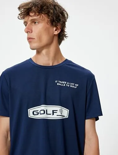 Koton Spor Tişört Slogan Baskılı Kısa Kollu Bisiklet Yaka