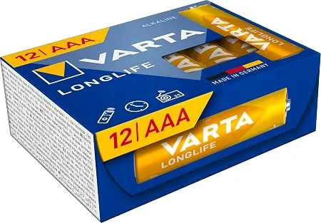 VARTA Longlife AAA Alkalin İnce Pil, LR03, 1,5 V, 12'li Paket