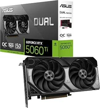 ASUS DUAL GeForce RTX 5060 Ti 16GB GDDR7 OC Edition Gaming Ekran Kartı | PCIe 5.0, HDMI 2.1b, DisplayPort 2.1b, 2.5-yuva, Eksen teknolojili Fanlar, 0dB Teknolojisi, Çift BIOS