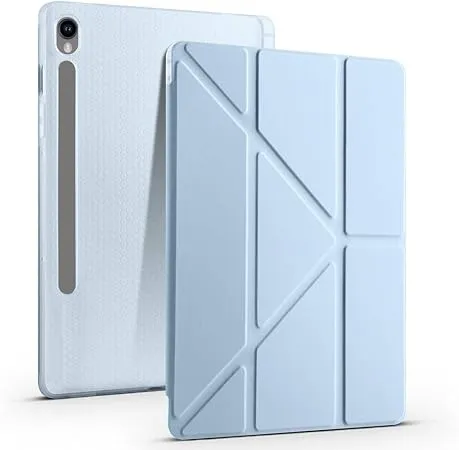 Aksesuarcim Samsung Galaxy Tab S10 FE SM-X520 X526 ile Uyumlu Kılıf Silikon Yumuşak Kalem Bölmeli Esnek 4 Farklı Stand Olabilen Tablet Kılıfı Mavi