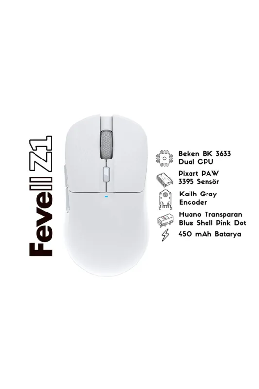 FURYLEVEL Fevell Z1 26000Dpi 2.4GHz & BT Wireless Kablosuz Gaming Oyuncu Mouse (Beyaz)