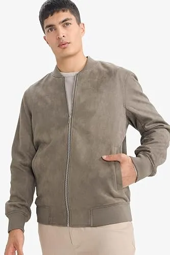 DeFacto Slim Fit Süet Kolej Yaka Fermuarlı Çift Cepli Mevsimlik Bomber Mont Ceket A3866AX26SP