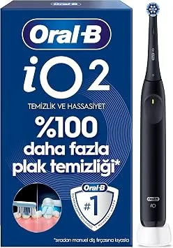 Oral-B iO2 Siyah Şarjlı/Elektrikli Diş Fırçası, 1 Fırça Başlığı, Tek Şarjda 4 Haftaya Varan Kullanım