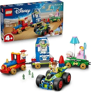 LEGO ǀ Disney ve Pixar Oyuncak Hikayesi Kutlama Treni ve RC Araba 43264 | 4 Yaş ve Üzeri Araba Hayranı Çocuklar için Araba İçeren Oyuncak Yapım Seti, Doğum Günü ve Özel Gün Hediye Fikri (206 Parça)