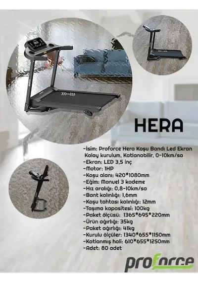 Proforce Hera Koşu Bandı Eğimli, Katlanabilir, 0-10km hız, 2 Hp Motor