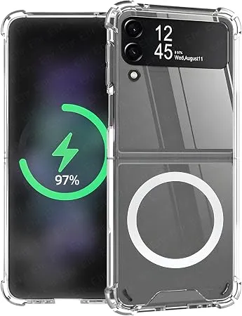 Ehr. Samsung Galaxy Z Flip 3 Uyumlu Kamera Korumalı Magsafe Wireless Şarj Özellikli Şeffaf Kılıf (Şeffaf, Samsung Galaxy Z Flip 3)