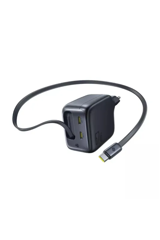 Baseus EnerCore CJ11 67W güç adaptörü, 2x USB-C, dahili USB-C kablosuyla (Siyah)