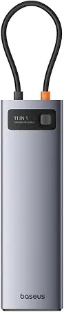 Baseus Metal Gleam Serisi 11'i 1 Arada USB-C Hub B00030709811-00, HDMI 4K@60Hz, VGA 1080p@60Hz, 100W PD, Gigabit RJ45, 3 USB 3.0, USB 2.0, SD/TF, 3,5 mm Ses