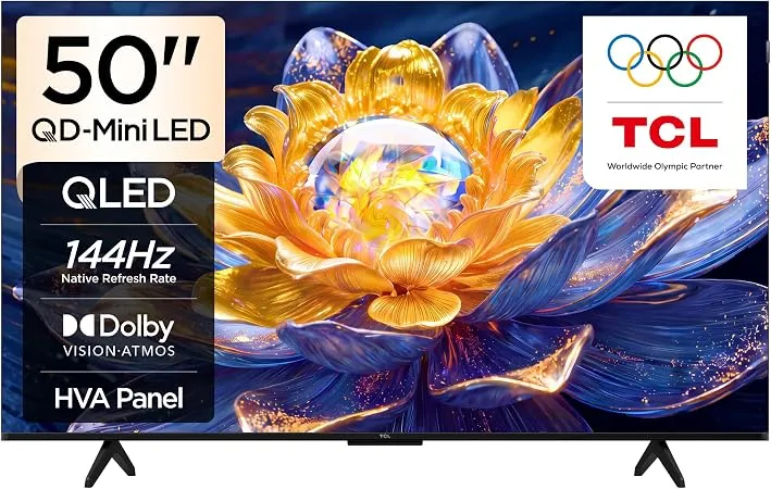 TCL 50 inç Akıllı TV 50Q6C 4K QD-Mini LED Renkli Quantum Crystal HDR10+ Oyun Google TV, 144Hz Doğal Yenileme Hızı, ONKYO 2.1 Hi-Fi Ses Sistemi, Dolby Atmos, Yapay Zekâ Modu,Game Master