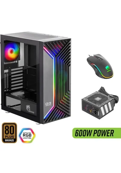Green Griffin G3 Plus Argb Gaming Bilgisayar Kasası 4 120mm Fan + Tempered Cam 600w 80+ Bronze Psu Dahil + Mouse