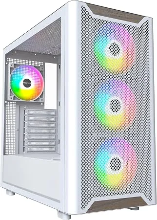 MONTECH XR Ahşap, Hakiki Siyah Ceviz Ön, ATX Mid-Tower PC Oyun Kasası, Cam Yan Panel, 4 x 120 mm GF120 ARGB PWM Fanlar Önceden Takılmış, Beyaz